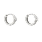 Pair of 925 Sterling Silver Small White CZ Hoop Minimal Earrings